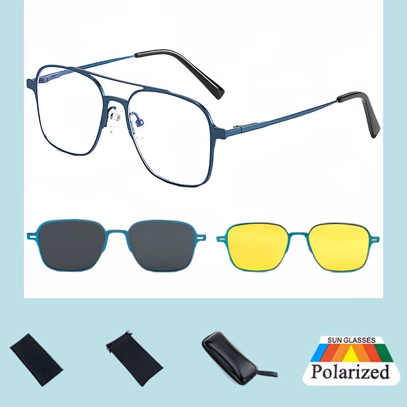 New Metal 3 in 1 Polarized Sunglasses Men Style Magnet Clip on Glasses Frame Trend 2024 Optical Computer Glasses UV400