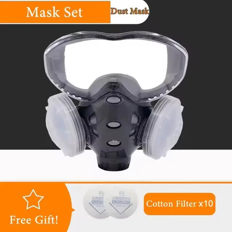Respirator with Anti-Fog Safety Glasses Integral Full Dust Mask for Painting Polishing Woodwork Work Safe Dustproof Face Mask