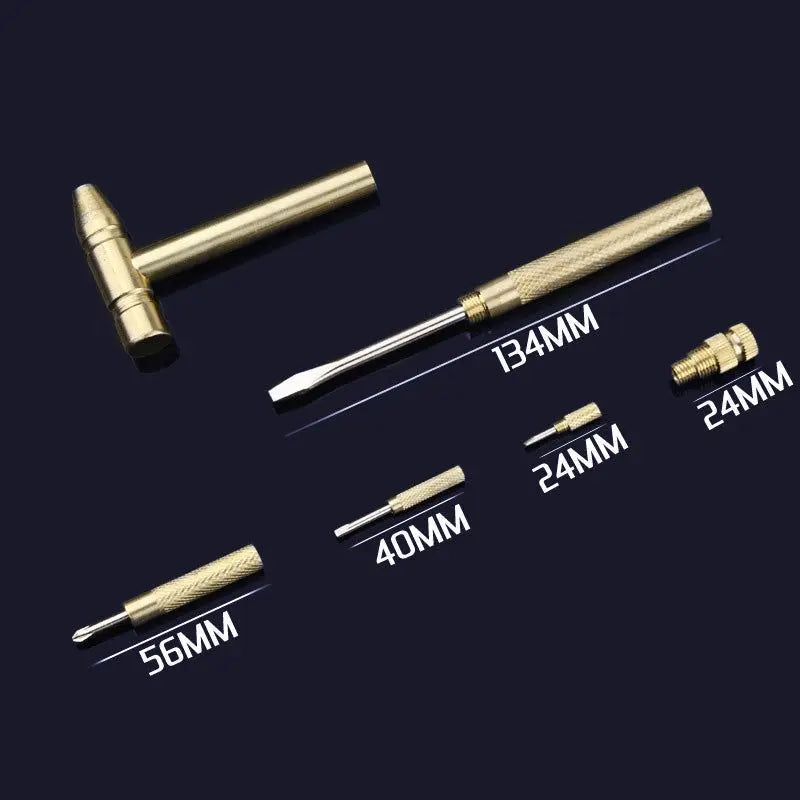 5 in 1 Multifunctional Craft Mini Hammer Screwdriver Set Copper Alloy Gold Detachable Micro Screwdriver Service Hand Tools