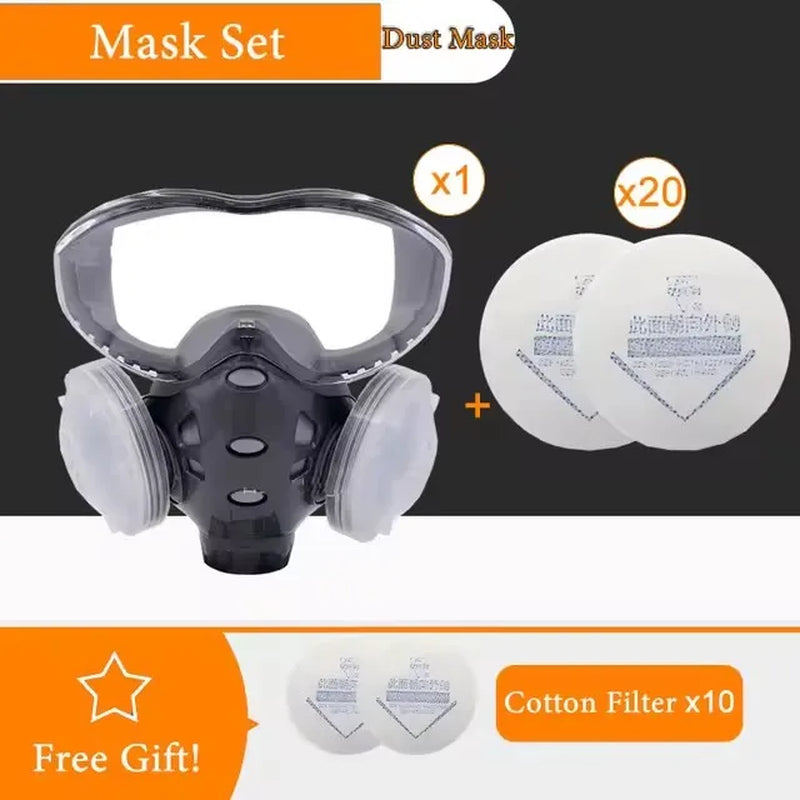 Respirator with Anti-Fog Safety Glasses Integral Full Dust Mask for Painting Polishing Woodwork Work Safe Dustproof Face Mask