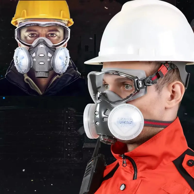 Respirator with Anti-Fog Safety Glasses Integral Full Dust Mask for Painting Polishing Woodwork Work Safe Dustproof Face Mask