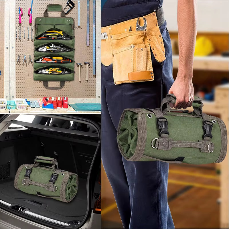Tool Bag Organizers - Small Tool Bag with Detachable Pouches , Heavy Duty Roll up Tool Bag Organizer with 6 Tool Pouches