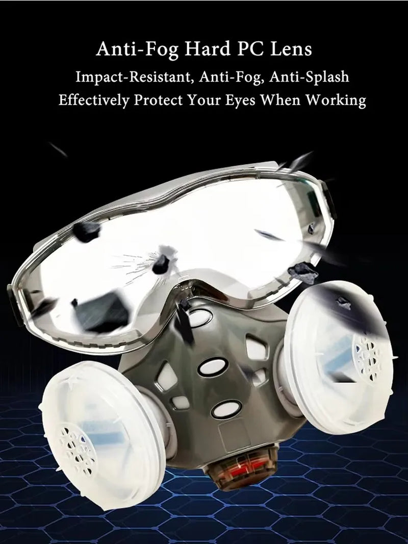 Respirator with Anti-Fog Safety Glasses Integral Full Dust Mask for Painting Polishing Woodwork Work Safe Dustproof Face Mask