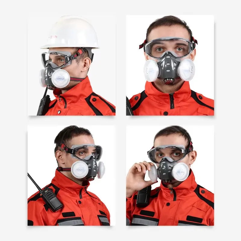 Respirator with Anti-Fog Safety Glasses Integral Full Dust Mask for Painting Polishing Woodwork Work Safe Dustproof Face Mask