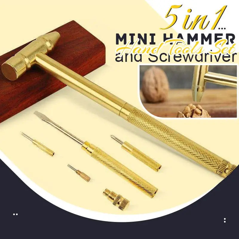5 in 1 Multifunctional Craft Mini Hammer Screwdriver Set Copper Alloy Gold Detachable Micro Screwdriver Service Hand Tools