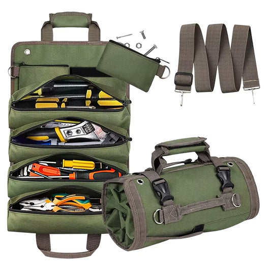 Tool Bag Organizers - Small Tool Bag with Detachable Pouches , Heavy Duty Roll up Tool Bag Organizer with 6 Tool Pouches