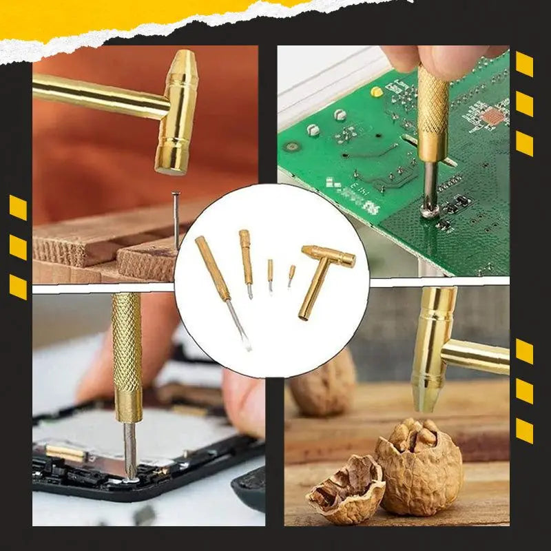 5 in 1 Multifunctional Craft Mini Hammer Screwdriver Set Copper Alloy Gold Detachable Micro Screwdriver Service Hand Tools