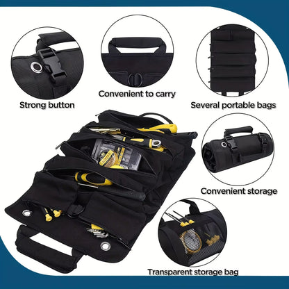 Tool Bag Organizers - Small Tool Bag with Detachable Pouches , Heavy Duty Roll up Tool Bag Organizer with 6 Tool Pouches
