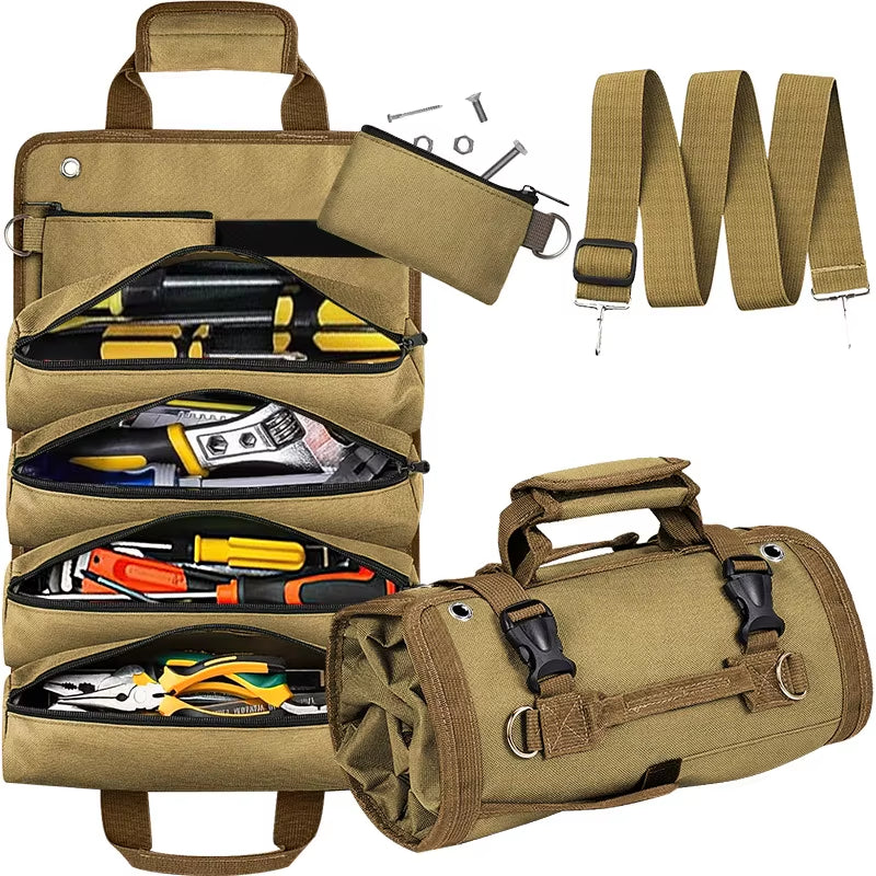 Tool Bag Organizers - Small Tool Bag with Detachable Pouches , Heavy Duty Roll up Tool Bag Organizer with 6 Tool Pouches