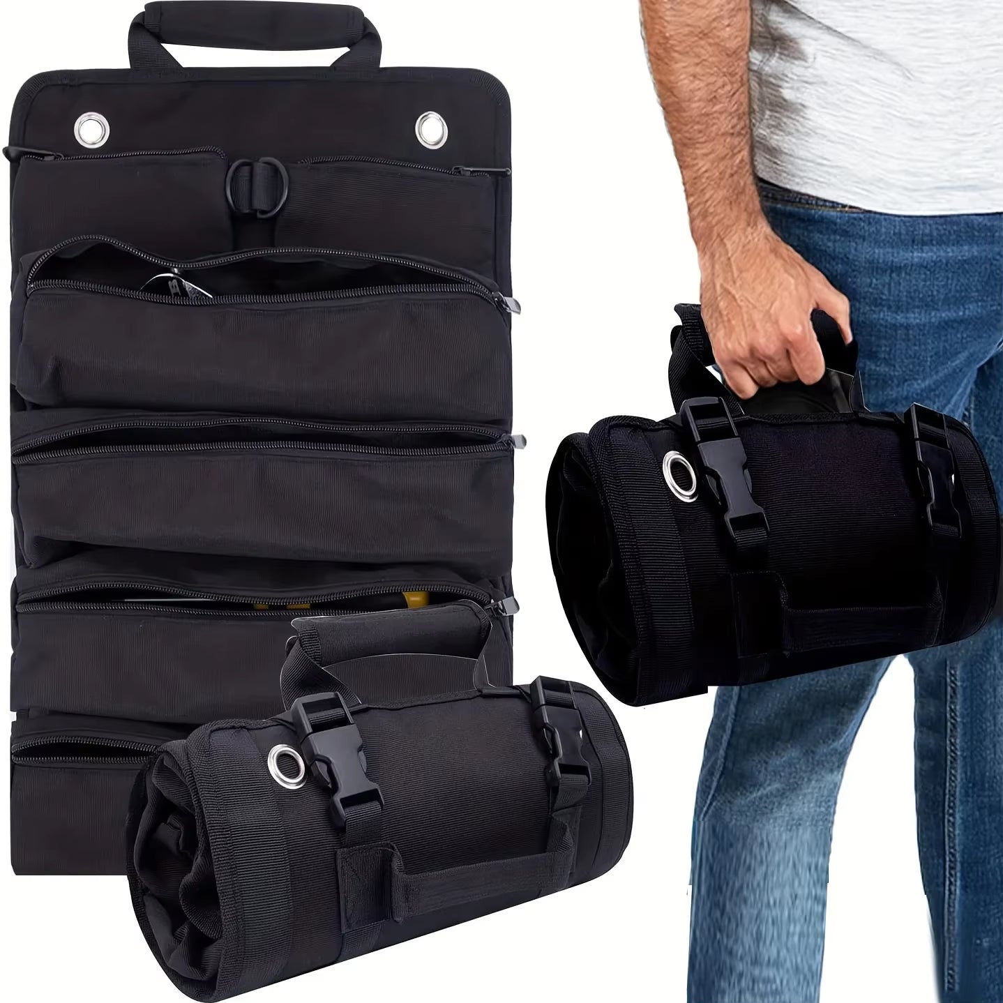 Tool Bag Organizers - Small Tool Bag with Detachable Pouches , Heavy Duty Roll up Tool Bag Organizer with 6 Tool Pouches