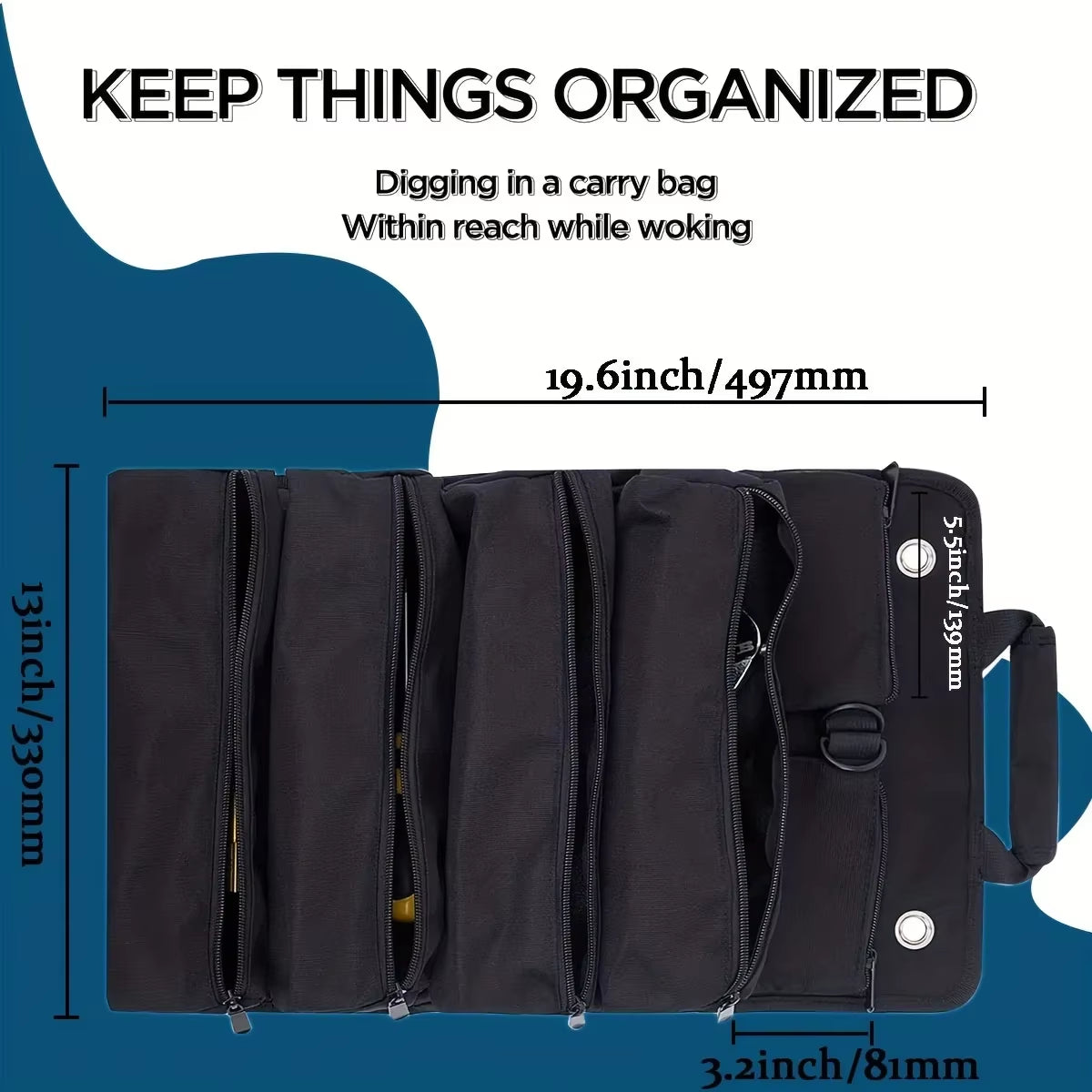 Tool Bag Organizers - Small Tool Bag with Detachable Pouches , Heavy Duty Roll up Tool Bag Organizer with 6 Tool Pouches
