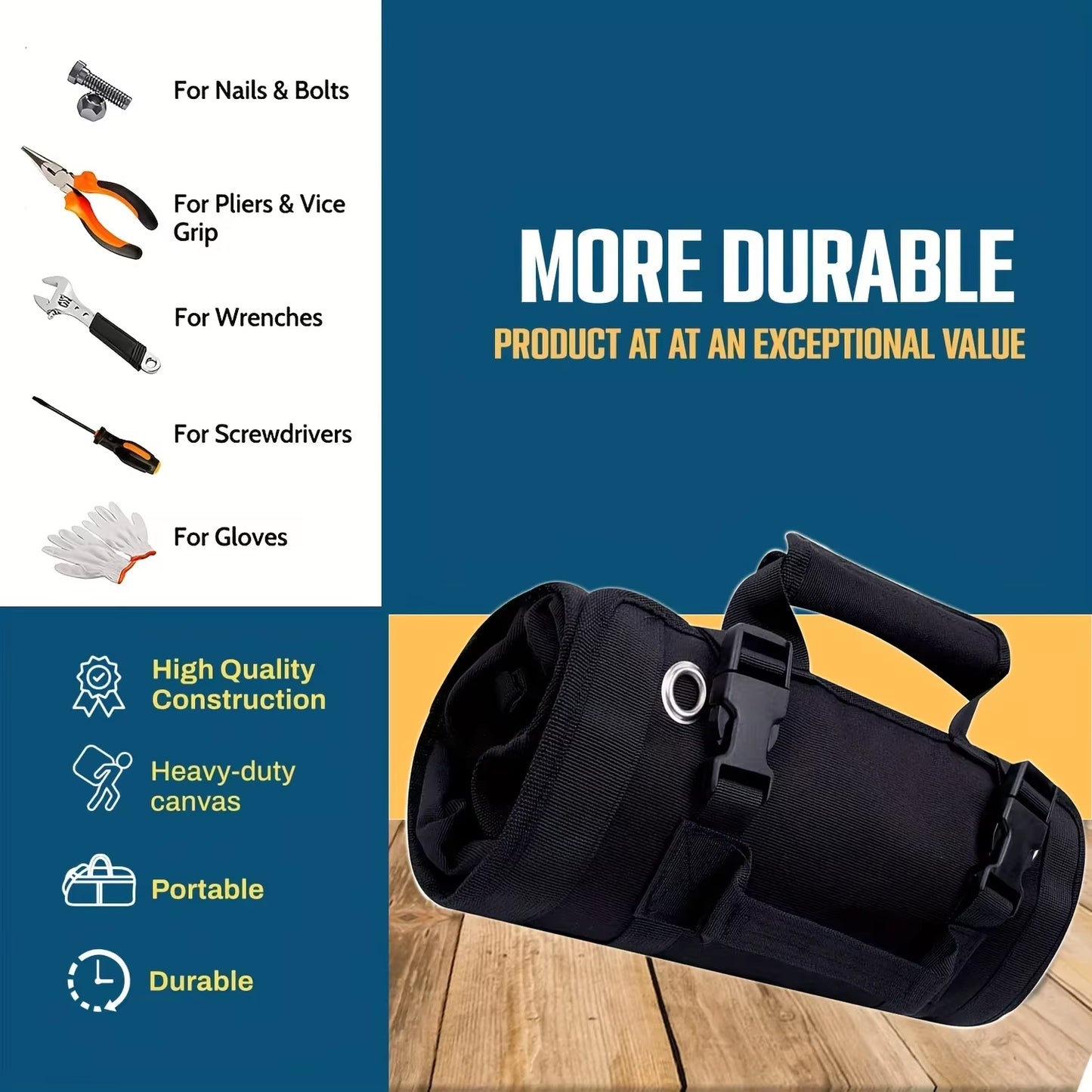 Tool Bag Organizers - Small Tool Bag with Detachable Pouches , Heavy Duty Roll up Tool Bag Organizer with 6 Tool Pouches