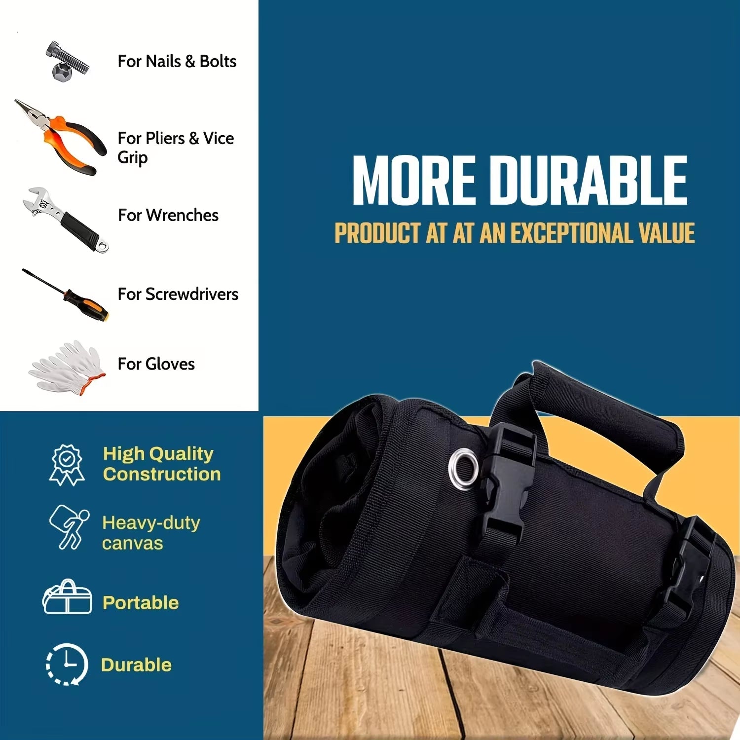 Tool Bag Organizers - Small Tool Bag with Detachable Pouches , Heavy Duty Roll up Tool Bag Organizer with 6 Tool Pouches