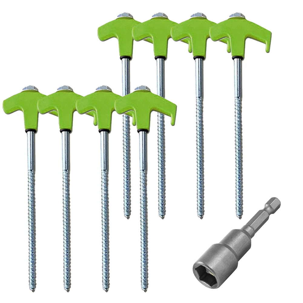 8Pcs Heavy Duty Spiral Screw with Hex Socket Stakes Ground Anchors Camping Stakes Tent Ground Nail Screw in Camping Tent Pegs