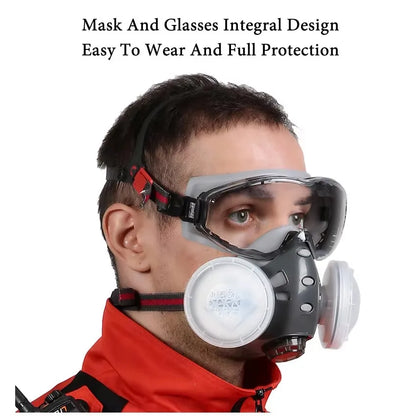 Respirator with Anti-Fog Safety Glasses Integral Full Dust Mask for Painting Polishing Woodwork Work Safe Dustproof Face Mask